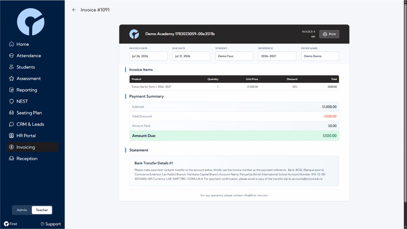 Invoicing screenshot