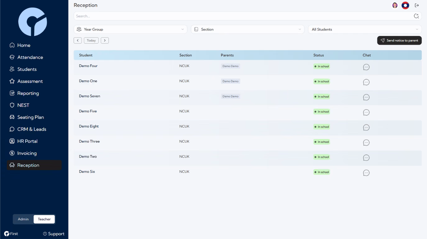 Reception screenshot